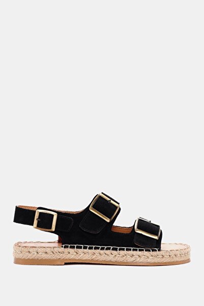Bestyle Mary Kadın Siyah Süet Deri Espadril Sandalet