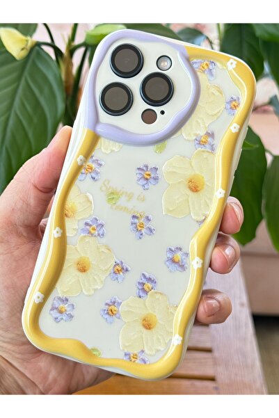 Fibaks Apple iPhone 13 Pro Max Case Designed Patterned Camera Protection Daisy Flower Color Silicone Cover