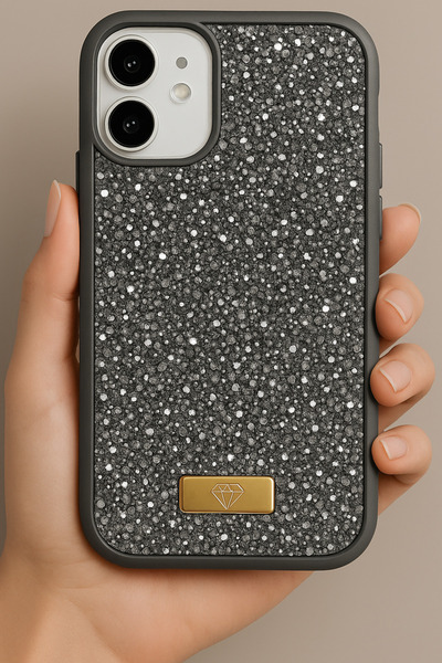 Fibaks iPhone 11 Compatible Case with Velvet Diamond Design Gray Stone Sparkling Diamond Silicone Cover