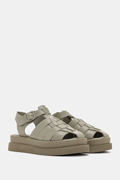 Bestyle Feria Γυναικεία - Χακί Χρώμα Γνήσια Σανδάλια από Πραγματικό Δέρμα