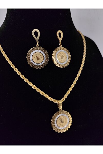 Romea Çeyrekli Döner Zincirli Kolye&Küpe Seti