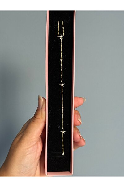 DGK COLLECTİON 14K gold renk, Hipoalerjenik Yıldız Detaylı Y Form Zarif Dekolte Kolyesi 🌟