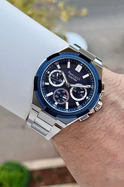 Ferrucci 43 Mm Kadranı Lacivert Kordonu Silver Renk 24 Ay Garantili Göstergel...