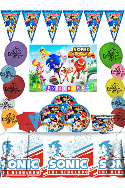 Sonic Σετ στολιδιών για πάρτι γενεθλίων για 32 άτομα με πανό Boom Hedgehog