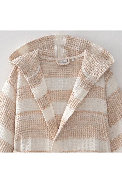 Ecocotton İkra Peshtemal Women's Bathrobe 100% Organic Cotton Jacquard Beige