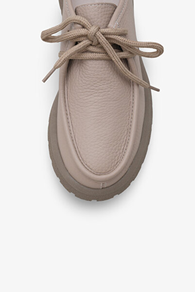 Stella Kadın Hakiki Deri Loafer Bağcıklı Kalın Taban Günlük Ayakkabı Ciro Bej