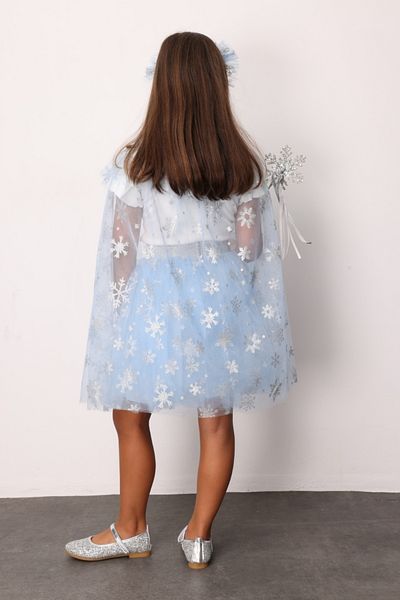 Le Mabelle Blue Snowflake Printed Girl's Cape Asa Crown Set