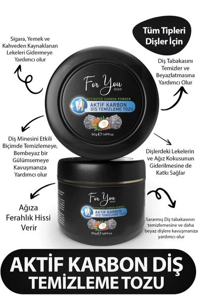 For You Gold Aktif Karbon Diş Temizleme Tozu 50 Gr Extra Beyazlatıcı Diş Tozu + Nane