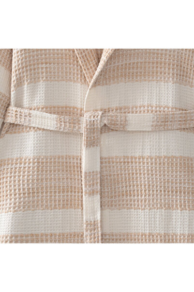 Ecocotton İkra Peshtemal Women's Bathrobe 100% Organic Cotton Jacquard Beige