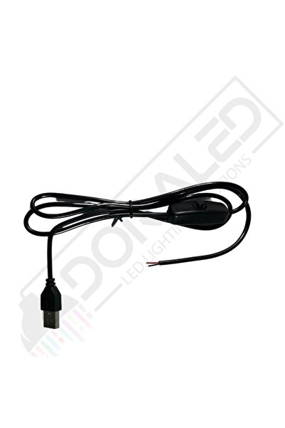 DORA LED 100 cm Swich li USB Erkek Kablo 2 Amper Ucu Açık Anahtarlı Siyah USB...