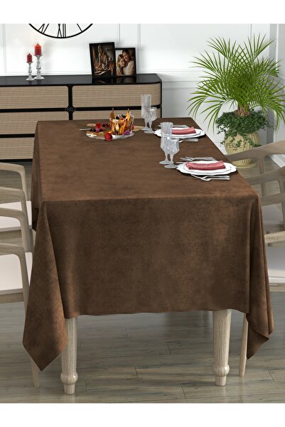 Perle Daily Series Kadife Dokulu Kahverengi Masa Örtüsü