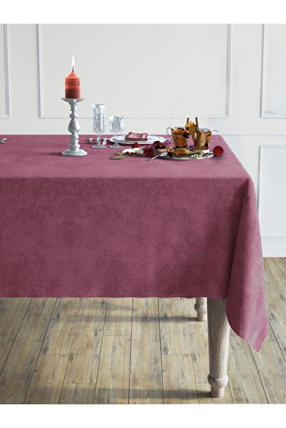 Perle مفرش طاولة مخملي من سلسلة يومية بلون وردي مغبر