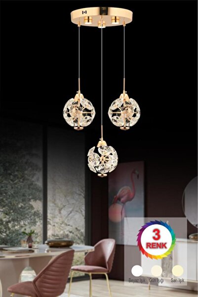 İstanbul Avize İstanbul Avize Dali 3'lü Gold 3 Renk Ledli Modern Led Avize