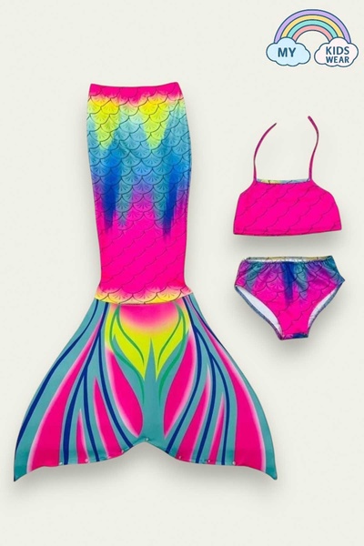My Kids Wear Brightly Colored Mermaid Swimsuit Costume Set of 3