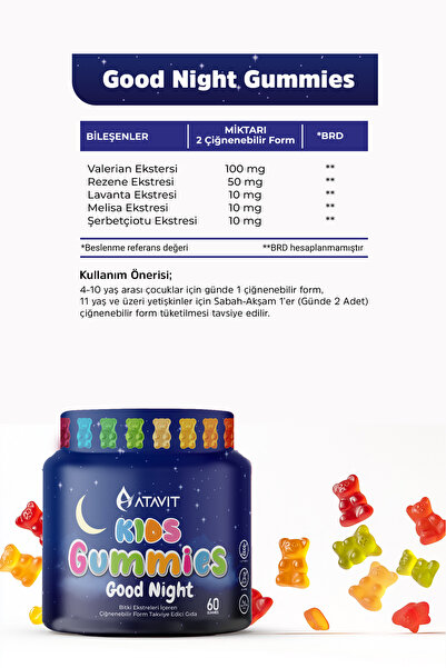 Atavit Gummies Good Night KIDS 60 Çiğnenebilir Form
