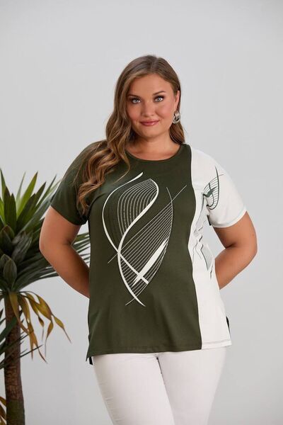 Orly More Viscose Fabric Plus Size Short Sleeve Stone Embroidery Detailed Mother Combed Cotton Blouse