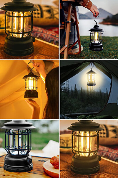 SULED Retro Kamp Lambası Fanus Fener USB Güneş Şarjlı 10W Güçlü Led Işık Power Bank Özellikli