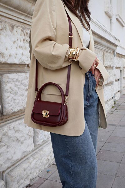 Cosy Bag Geantă de mână și de umăr din piele artificială roșu vișiniu cu deta...