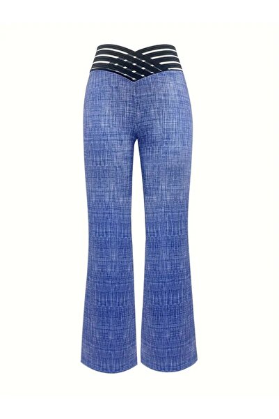 Etos Women's Trousers High Waist Elastic Spanish Paca Plazzo Blue