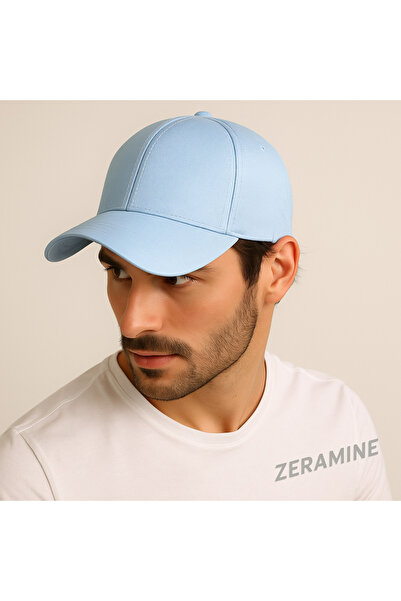 ZERAMİNE Mavi Düz Şapka Unisex Model %100 Pamuklu Cırtlı Ayarlanabilir Kadın-erkek