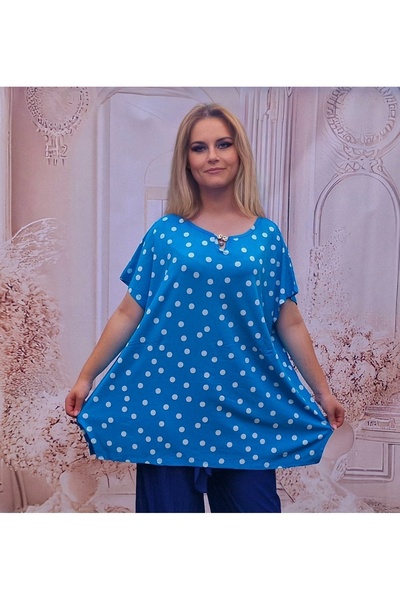 IHI LARGE SIZE LIGHTWEIGHT BLOUSE blue WITH POLKA DOT