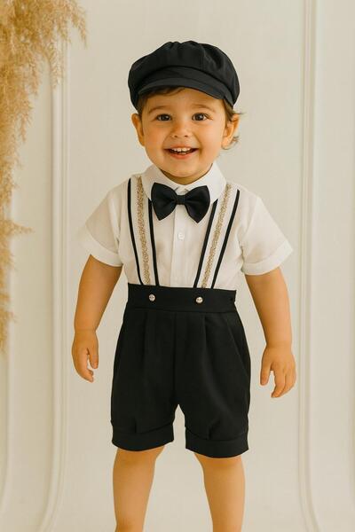 Hobidik Baby Boy Black Embroidered Salopet Suit