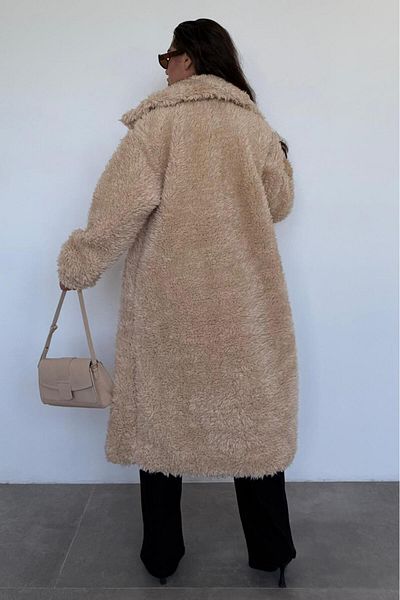 Madmext Beige Buttoned Plush down Coat Mg2516