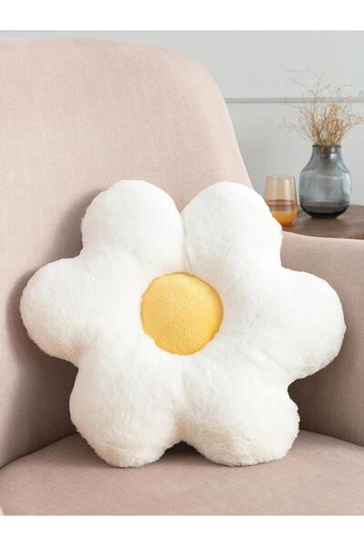 LC Waikiki LCW HOME Papatya Figürlü Dolgulu Kırlent Beyaz-Sarı 35x35 cm Kadife