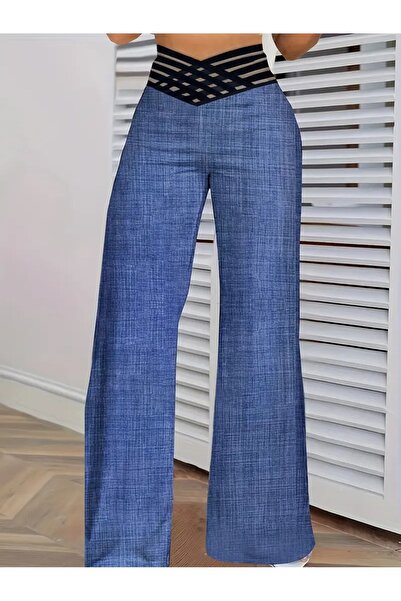 Etos Women's Trousers High Waist Elastic Spanish Paca Plazzo Blue
