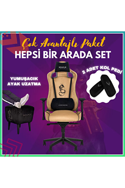 XMAX Pro / Ayak Uzatmalı Kol Pedli Maximus 4D Kol Orijinal Yarasa Mekanizmalı Hardal Oyuncu Koltuğu