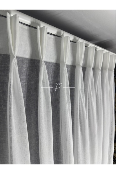 rendecioğlutekstil American Pleat Linen Tulle Curtain Ecru Color