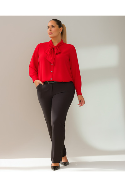 Hanezza Plus Size Jesica Tie Collar Shirt
