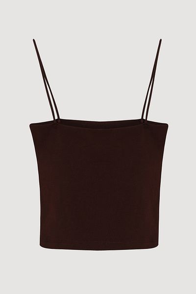 Quzu Modal Strap Crop Basic Undershirt Brown