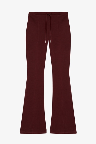 Quzu Belted Lace-Up Detail Spanish Leg Trousers Burgundy