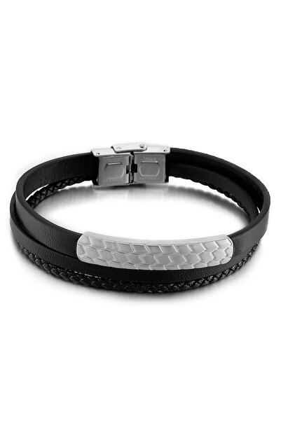 Lee Cooper LC.B.01350.351 Deri Çelik Bileklik Siyah Renk Erkek Bileklik