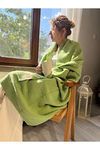 HERO CASA Yün Triko Tv Battaniyesi Baklava Desen- Yeşil Renk