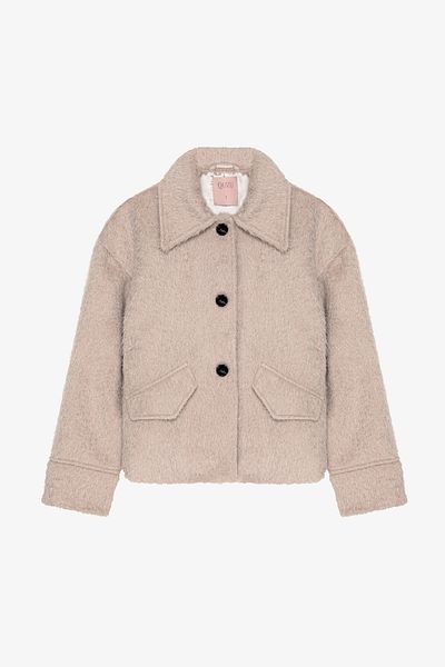 Quzu Shirt Collar Buttoned Feather Jacket Beige