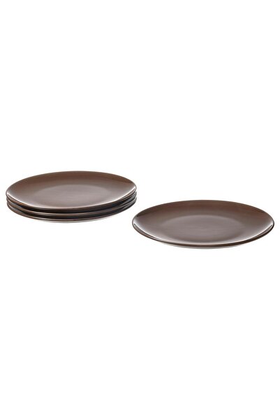 IKEA 4 Adet Tabak Seti Parlak Kahverengi Renk 26 cm, 4 Adet, Stoneware Yuvarlak Tabak Seti