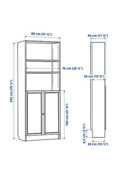 IKEA Kapaklı Kitaplık, Siyah Meşe Görünümlü, Meridyen 80x30x202 cm