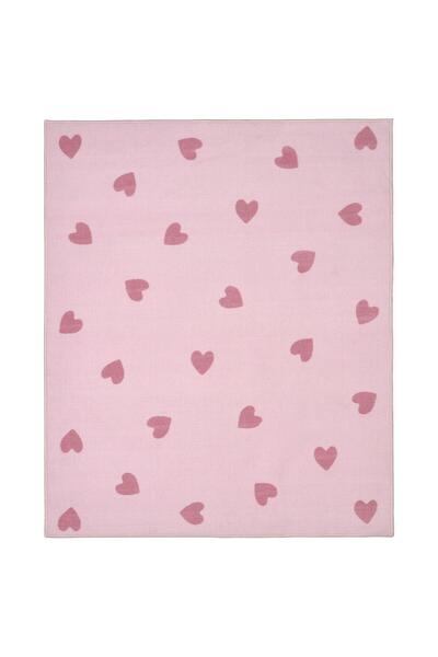 IKEA Pembe Kalp Desenli Çocuk Oda Halısı, MeridyenDukkan 133x160 cm Kauçuk Kaymaz Taban
