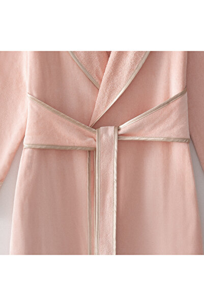 Ecocotton Tuğsen Women's Bathrobe 100% Organic Cotton Laced Powder