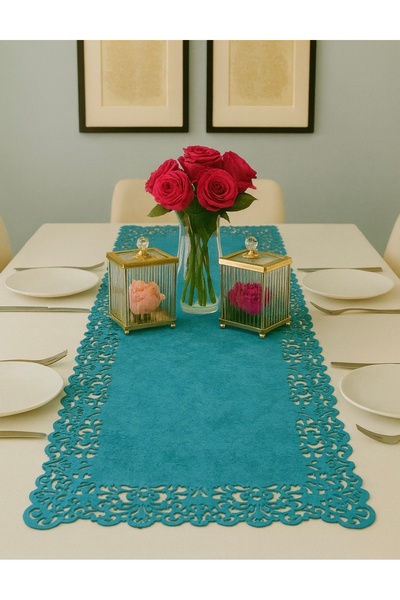 Ergüven Home Albastru din Tesatura din piele intoarsa Runner 40x140 Cm Lungim...