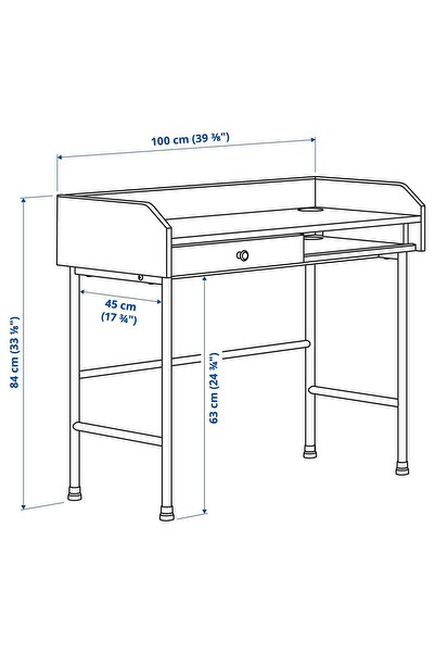IKEA Hauga Gri Renk 100X84 cm Çalışma Masası Çekmeceli