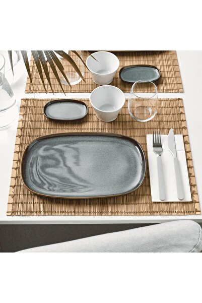 IKEA Gladelig Servis-Sunum Tabak Seti, MeridyenDukkan Okyanus Mavisi 31x19 cm, 4 Adet Sırlı Yüzey