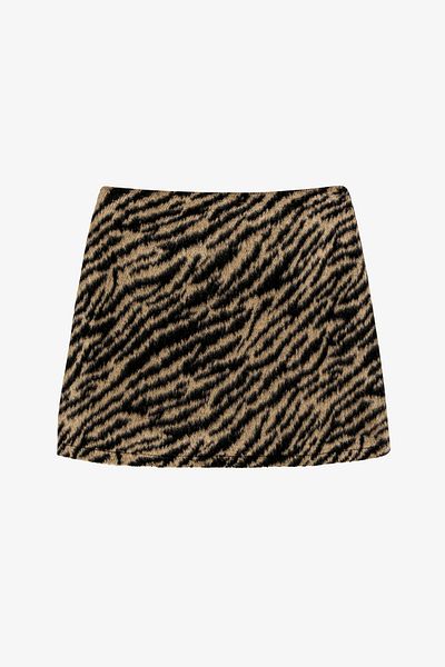Quzu Tiger Patterned A-Line Mini Skirt Black