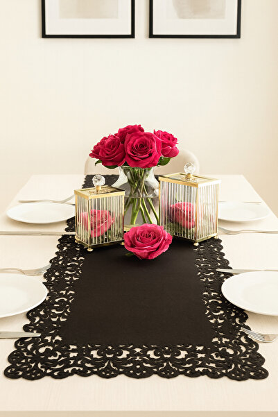 Ergüven Home Μαύρο Velvet Fabric Runner Ορθογώνιο Μέγεθος Τραπεζιού 40x140cm