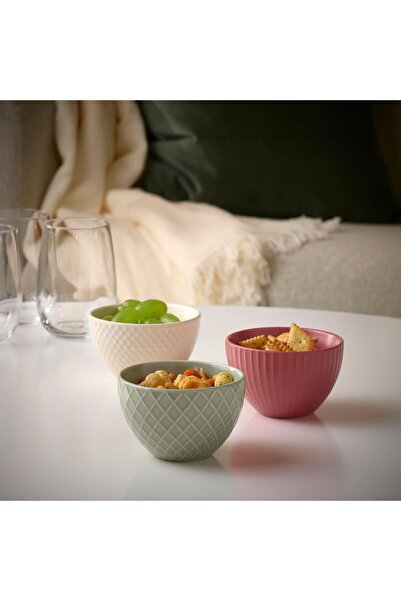 IKEA 3 Parça Küçük Boy Kase Seti Çok Renkli, 10 cm 3 Parça Çerezlik Stoneware