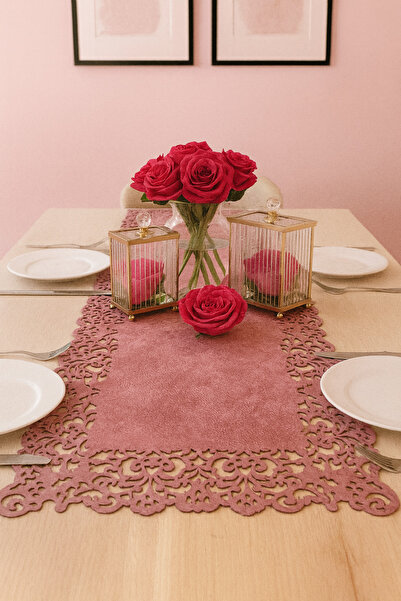 Ergüven Home Runner Tesatura Roz din piele intoarsa 40x140 Cm Lungime Masa - ...