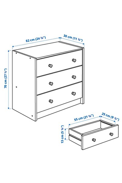 IKEA RAST 3 Çekmeceli Şifonyer, Çam 62x70 cm