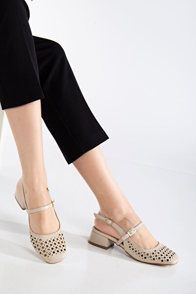 MaskButik Ceyla Heeled Beige Skin Shoes